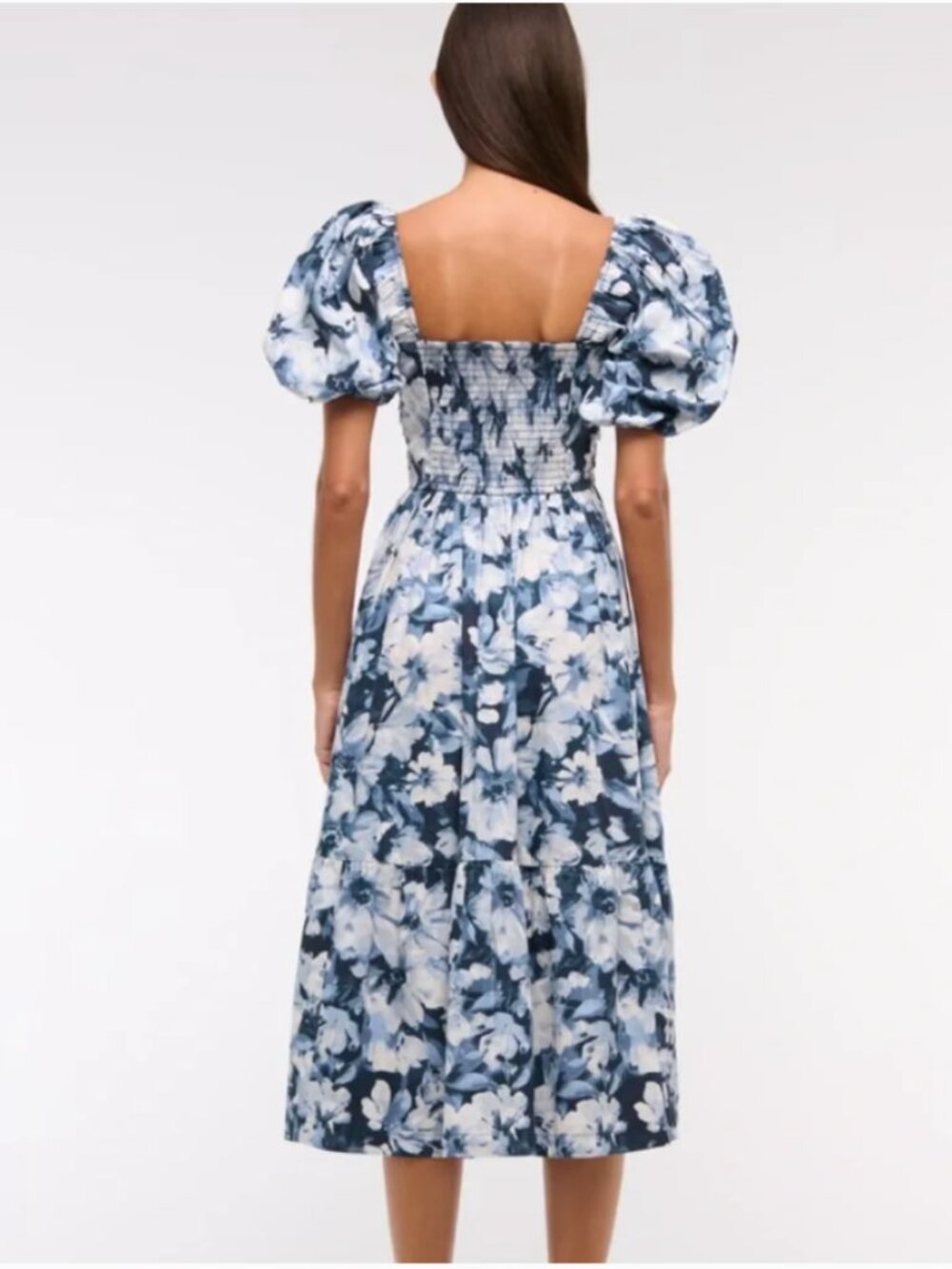 NWT Abercrombie & Fitch Emerson Midi Dress Puff Sleeve Blue Floral XS Petite - Picture 3 of 16